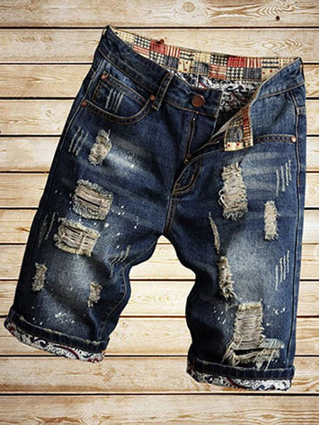 Men Destroyed Faded Wash Denim Shorts - Talk to the tee store