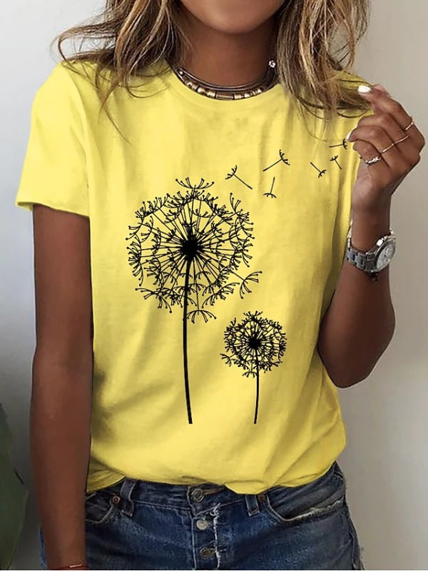 Women's Casual Dandelion Print T-Shirt