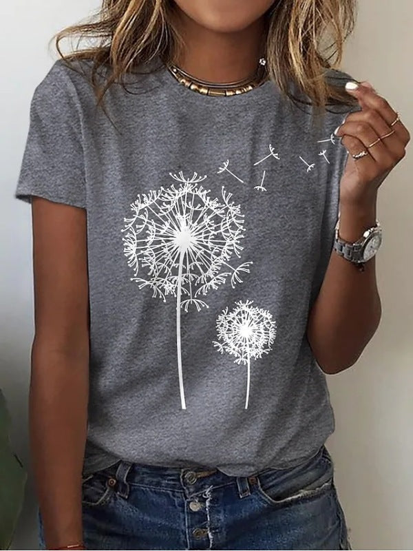 Women's Casual Dandelion Print T-Shirt