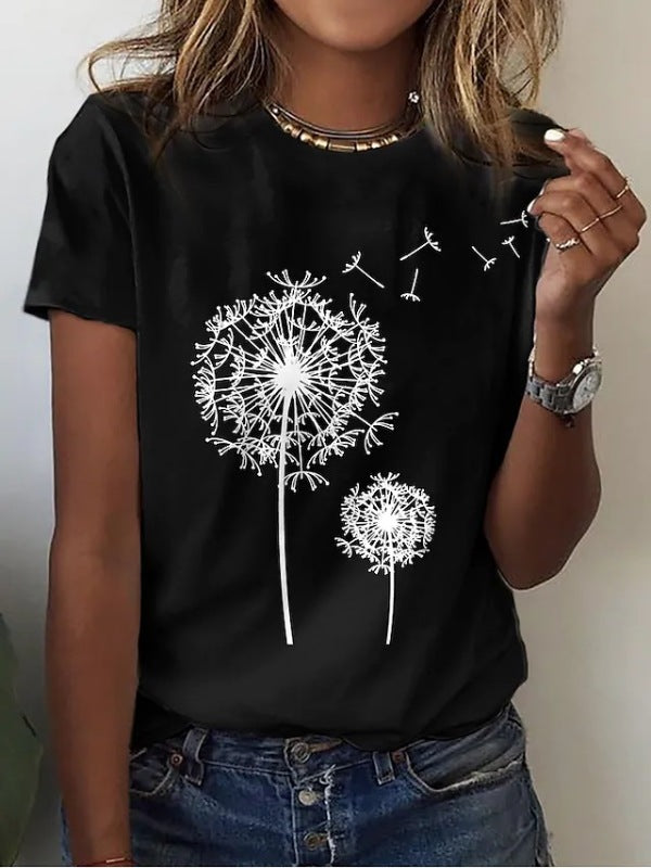 Women's Casual Dandelion Print T-Shirt