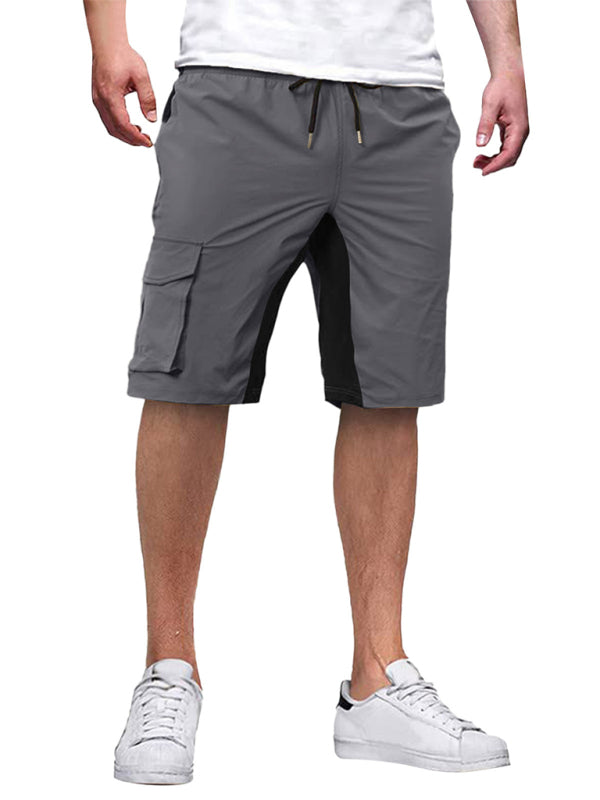 New style men's Overalls Drawstring Color Block Casual Shorts