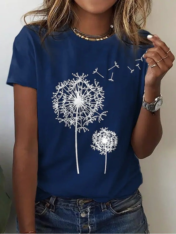 Women's Casual Dandelion Print T-Shirt