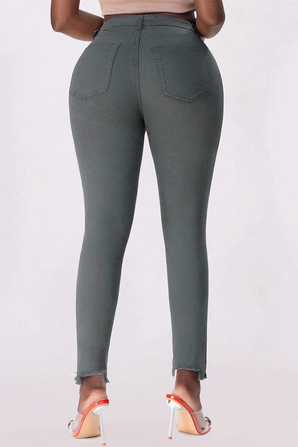 Button Fly Hem Detail Skinny Jeans - Talk to the tee store
