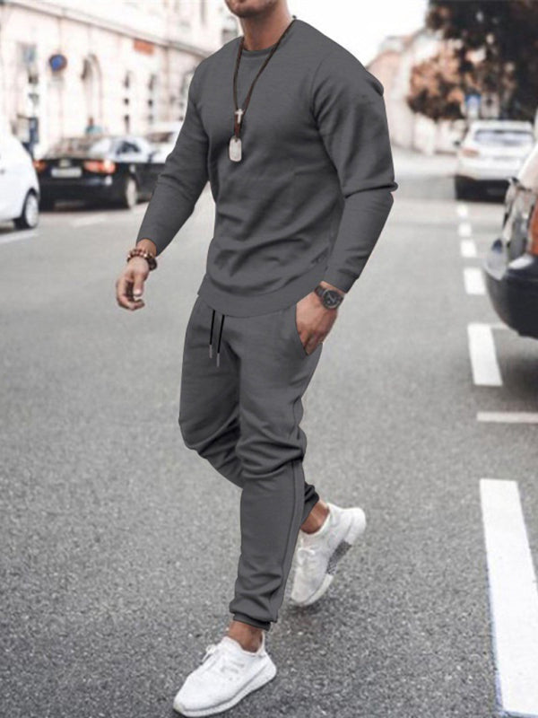 Men's Solid Color Sweatshirt Two Piece Sets