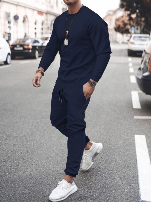 Men's Solid Color Sweatshirt Two Piece Sets