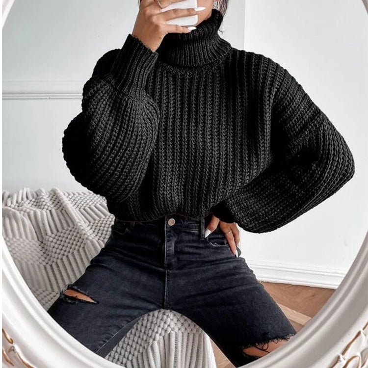 Long Sleeve Loose Pullover Turtleneck Sweater - Talk to the tee store