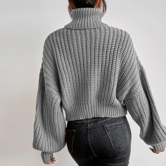 Long Sleeve Loose Pullover Turtleneck Sweater - Talk to the tee store