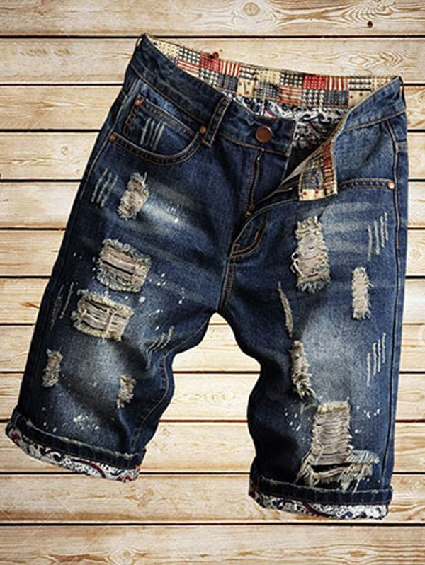Men Destroyed Faded Wash Denim Shorts - Talk to the tee store