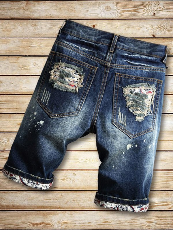 Men Destroyed Faded Wash Denim Shorts - Talk to the tee store