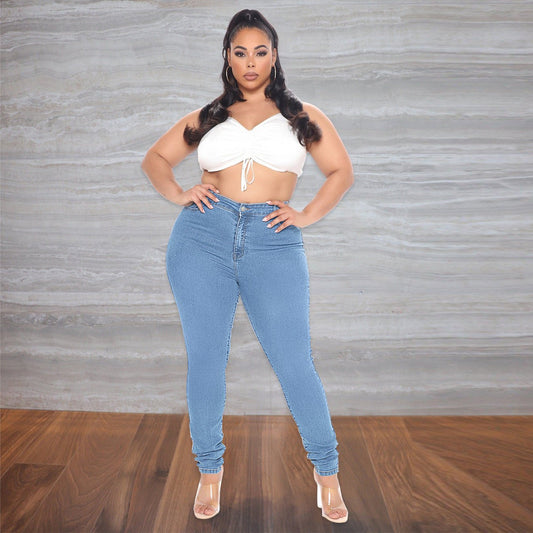 Plus Size High Waist Slim Fit Jeans - Talk to the tee store