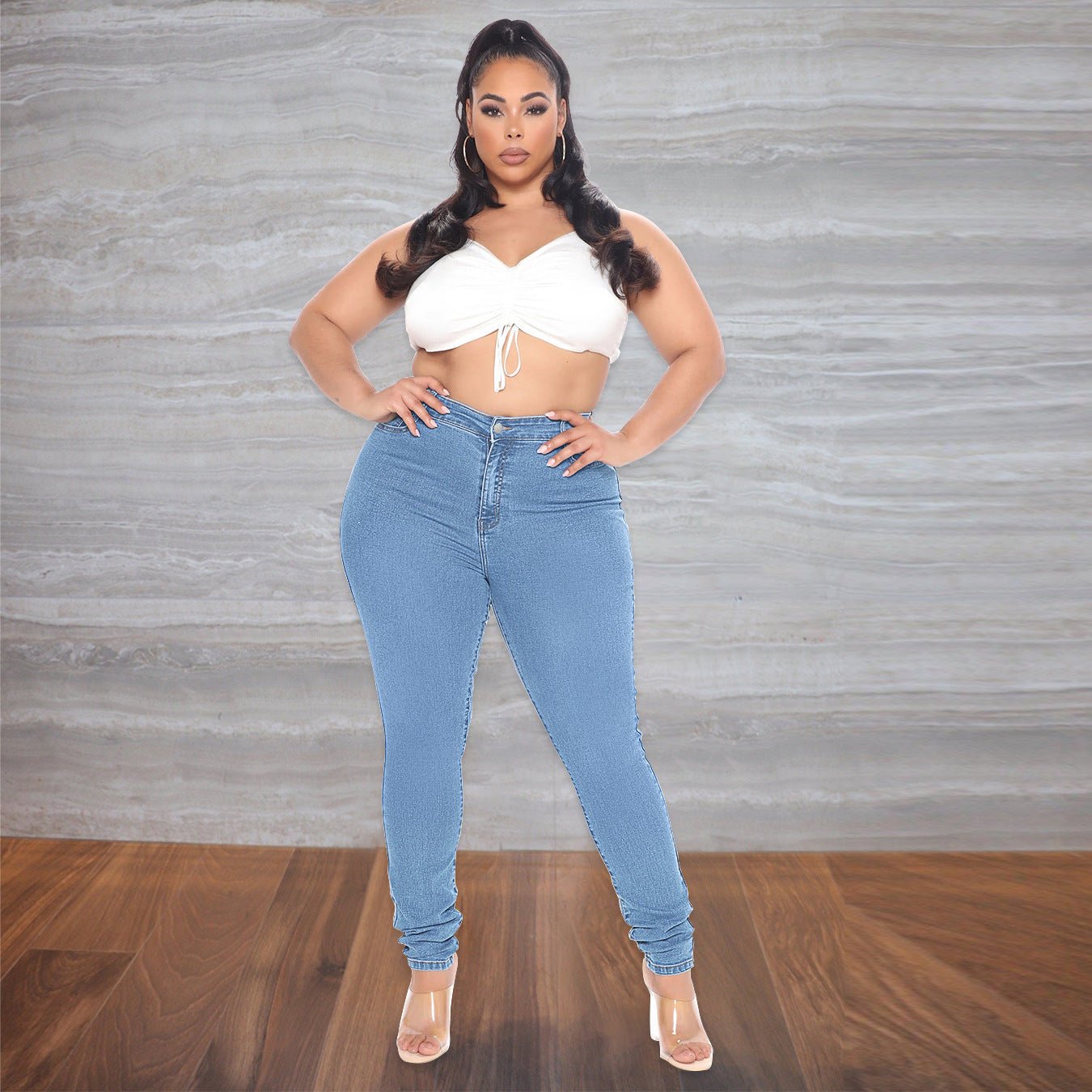 Plus Size High Waist Slim Fit Jeans - Talk to the tee store
